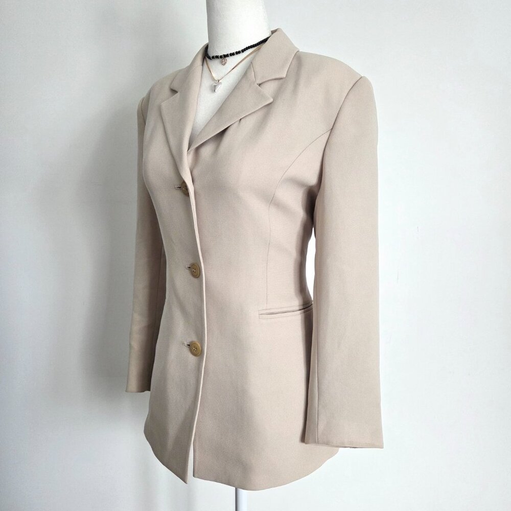 Vtg 90s Beige Blazer Size 8 Old Money Preppy‎ Academia Office Work Neutral